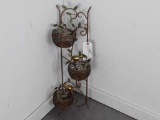 METAL PLANT STAND WITH BIRDS & NEST LIKE BOWLS