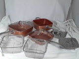 3 COPPER CHEF FRY PANS/FRYING BASKETS/STEAMER RACK