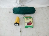 One person tent, Bellows pump and flashlight.