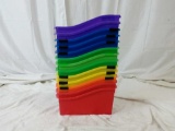 Lot of 13 multi colored bins.