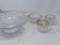 GLASS FRUIT BOWL, CANDY DISH, AND 2 CUPS