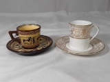 2 CUPS & SAUCERS 1-ROYAL DOULTON 1- HAND PAINTED