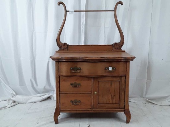 ANTIQUE WASH STAND W/ORNATE CARVINGS 3 DRAWERS