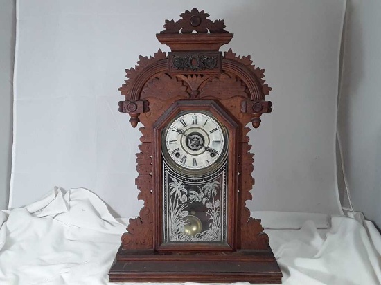 ANTIQUE VICTORIAN OAK INGRAHAM DUCAT SHELF CLOCK