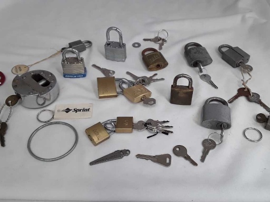 BOX FULL OF VINTAGE PADLOCKS WITH KEYS