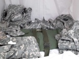 TUB OF MISC BDUs, A BAG, CAP ETC. TUB NOT INCLUDED
