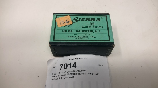 1 Box of Sierra 30 Caliber Bullets.