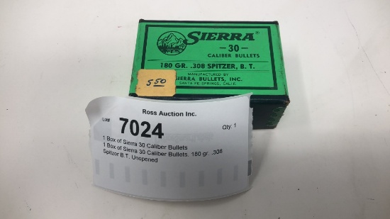 1 Box of Sierra 30 Caliber Bullets