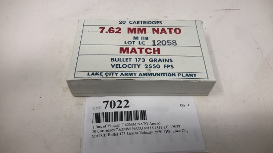 1 Box of Vintage 7.62MM NATO Ammo.