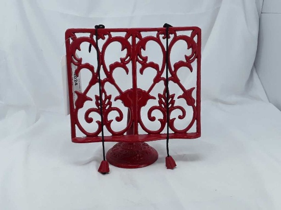 RED CAST IRON BOOK/COOKBOOK STAND W/WEIGHTS