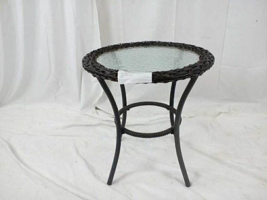 Small Glass Circle Wicker End Table
