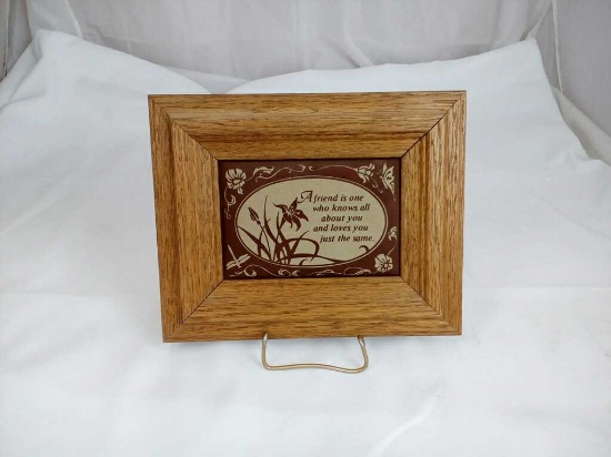 FRAMED FABRIC SAYING "A FRIEND IS ONE..."