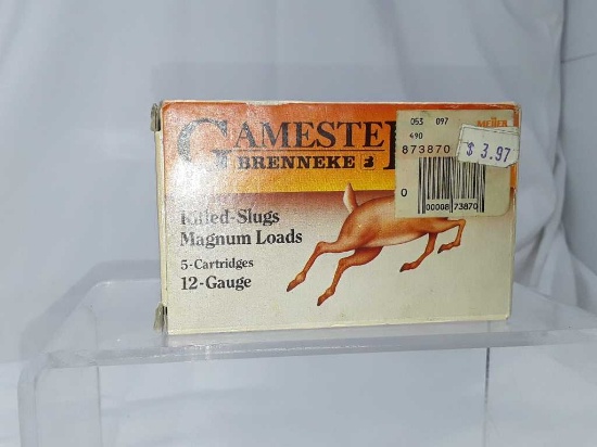 1 BOX OF GAMESTER BRENNEKE 12 GAUAGE AMMO