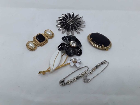 Coll of Fashion Pins: Black, Silver & Golden QTY 6
