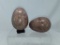 2 LARGE ONYX DECORATIVE EGGS, & 1 WOODEN STAND