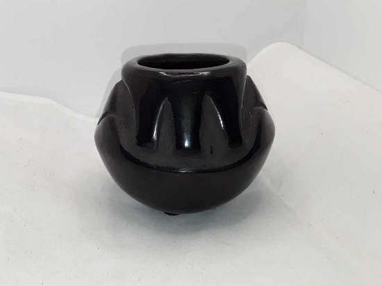 Santa Clara, Carved Blackware Pot,  3" h x 3.5" dm