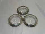 Frank M. Whiting Sterling & Glass Coaster Set of 3