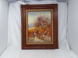 SIGNED OIL PAINTING OF HUNTING SCENE- 