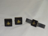 Sterling Black Onyx Masonic Cuff Links & Tie Clasp