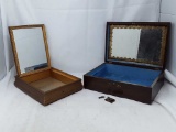 2 VTG WOOD JEWELRY BOXES MIRRORS IN LID