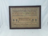 Framed Needle Point Sampler By 14 year old,1833