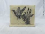 2 Ducks Etched in Marble w/Easel Washington Mint