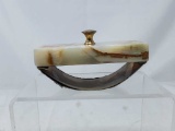 VINTAGE ONYX BLOTTER W/ BRASS COLORED HANDLE