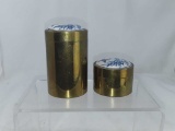 2 Brass Trinket Boxes w/Blue & White Porcelain Top