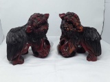 PAIR OF ASAIN HAND CARVED RED FOO DOGS