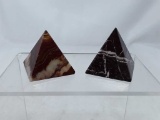 2 ONYX MULTICOLORED PYRAMID PAPERWEIGHTS