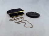 2 Vintage Beaded Purses Black  1-has strap