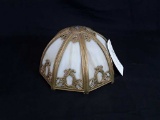 Lampshade Gold Colored Metal w/white Slag Glass