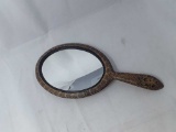 Oval Hand Mirror w/Wood Handle, Intricate Floral
