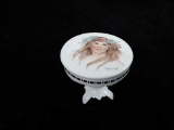 HAND PAINTED SMALL LIMOGES TRINKET BOX ON PEDESTAL
