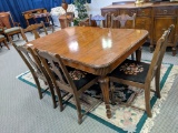 Antique 6 Leg Dining Table & 6 Needle Point Chairs