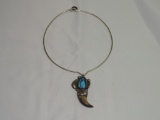 Native American Turq Stone & Claw Pendant Necklace