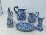 5 PIECE BLUE AND WHITE CHINA