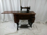 Antique White Sewing Machine & Treadle Table