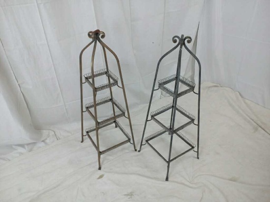 2 METAL 3 TIER SERVING PLATTERS 11.5 X 11.5 X 33.5