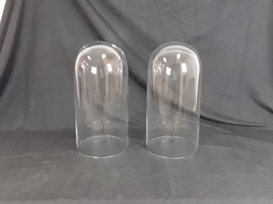 2 PILLAR GLASS DOME CLOCHES - 18" X 9"