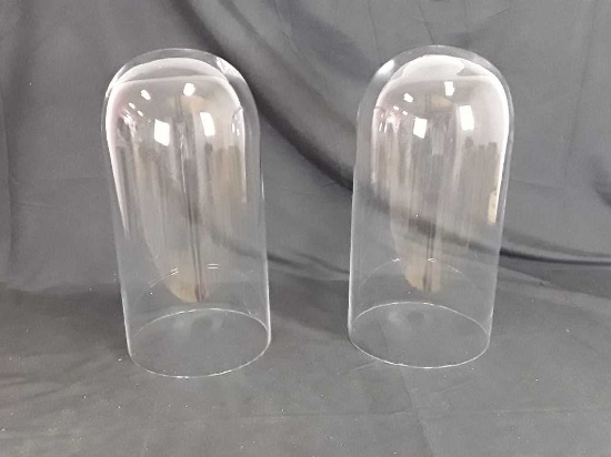 2 PILLAR GLASS DOME CLOCHES - 18" X 9"
