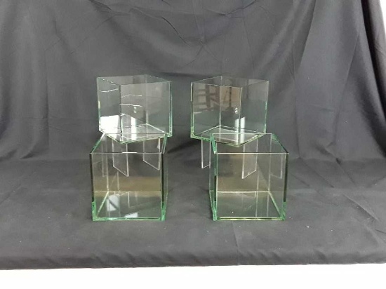 4 SQUARE GLASS PLANTERS - 8" X 8" X 8"