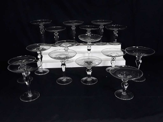 16 GLASS CANDLE HOLDERS - 2 KINDS - 6" AND 5" TALL