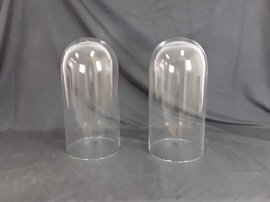2 PILLAR GLASS DOME CLOCHES - 18" X 9"