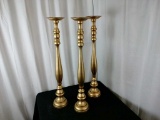 3 METAL CANDLE STANDS - BRASS AND COPPER COLORS