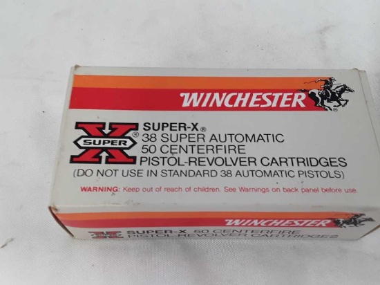 1 BOX OF WINCHESTER 38 SUPER AUTOMATIC AMMO