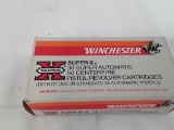 1 BOX OF WINCHESTER 38 SUPER AUTOMATIC AMMO