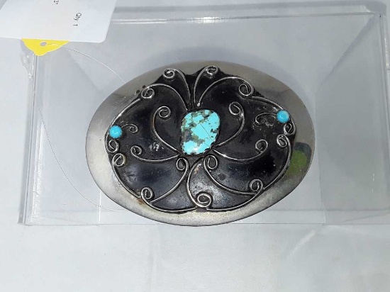 Turquoise & Metal Belt Buckle