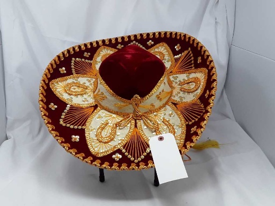 VINTAGE PIGALLE SOMBRERO - RED AND GOLD