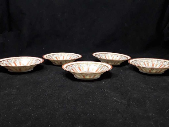 5 ASIAN SHALLOW BOWLS PATTERN WORN ON SOME